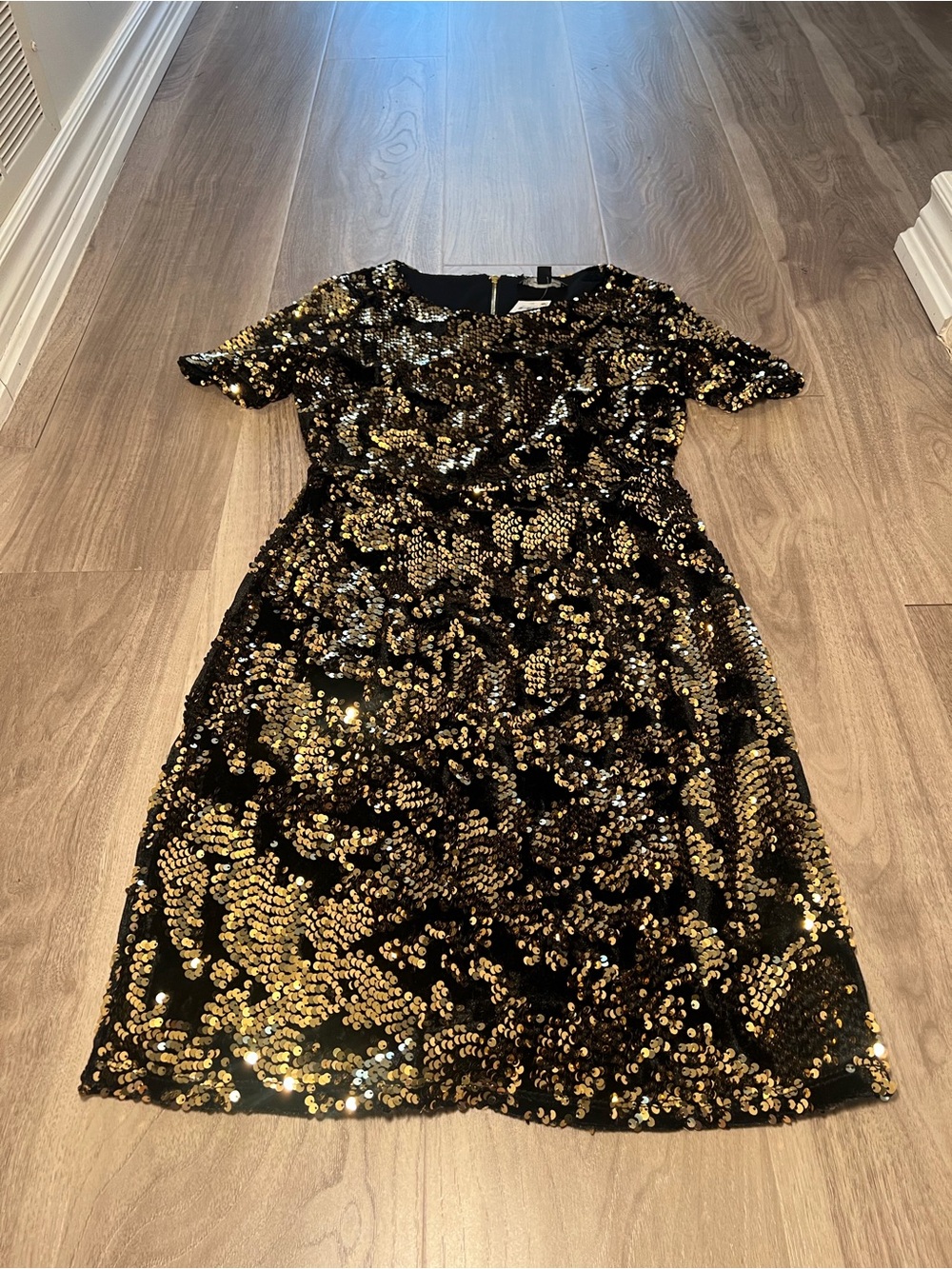 INC International Concepts Black & Gold Sequin Midi Dress